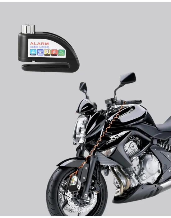 Titreşim Sensörlü Alarmlı Motosiklet Disk Kilidi 14mm Çelik Çift Kilitleme