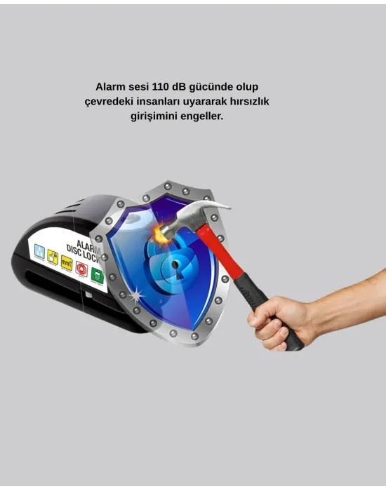 Titreşim Sensörlü Alarmlı Motosiklet Disk Kilidi 14mm Çelik Çift Kilitleme