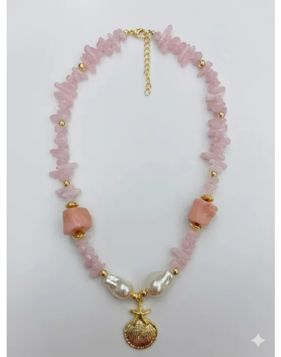 Toz Pembe  Pirinç Kolyeler 40+5 Cm  - Kl0295