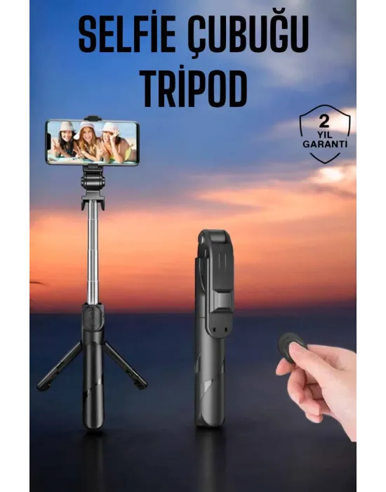 Tripod Kablosuz Bluetooth Bağlantılı Selfie Çubuğu 360 Derece Dönebilen