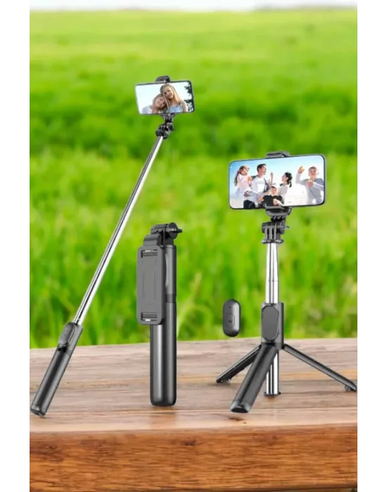 Tripod Kablosuz Bluetooth Bağlantılı Selfie Çubuğu 360 Derece Dönebilen