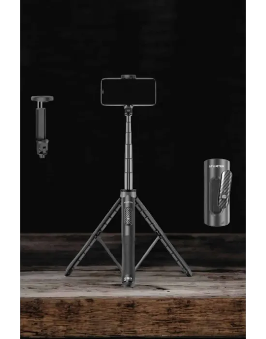 Tripod Kablosuz Bluetooth Bağlantılı Selfie Çubuğu 360 Derece Dönebilen