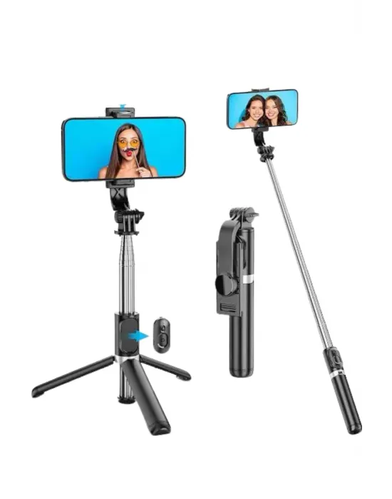 Tripod Selfie Çubuğu Bluetooth Kumandalı Kablosuz Led Işıklı