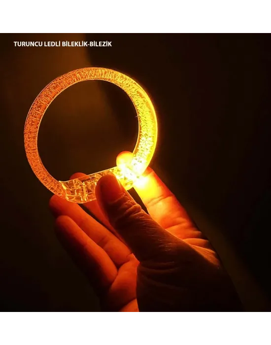 Turuncu Led Işıklı Baskı Yapılabilen Pilli Bileklik Bilezik 1,5 Cm Genişlik