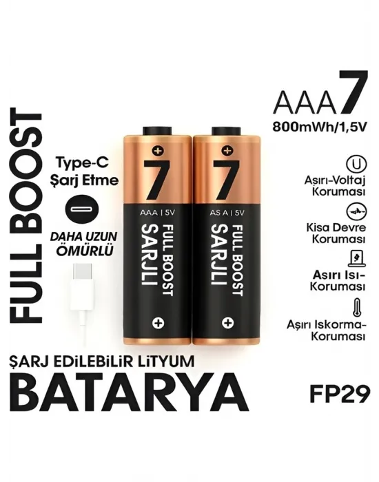 Type-c Şarjlı 800mwh 1.5v Şarj Edilebilir 2’li Aaa İnce Pil - Lityum Iyon Batarya