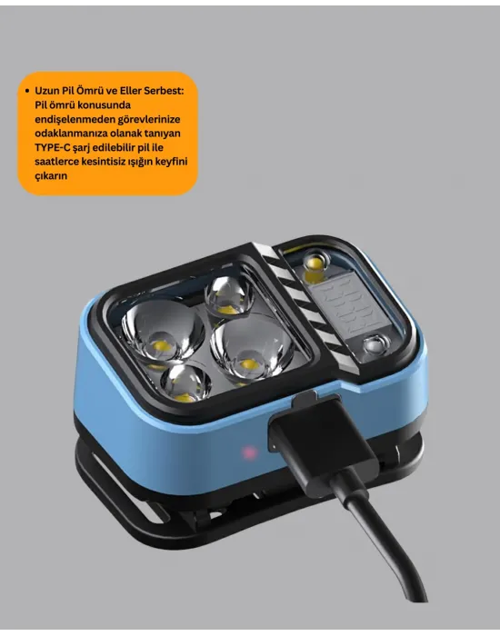 Type C Şarjlı Led Kafa Lambası Güç Göstergeli 53 Modlu