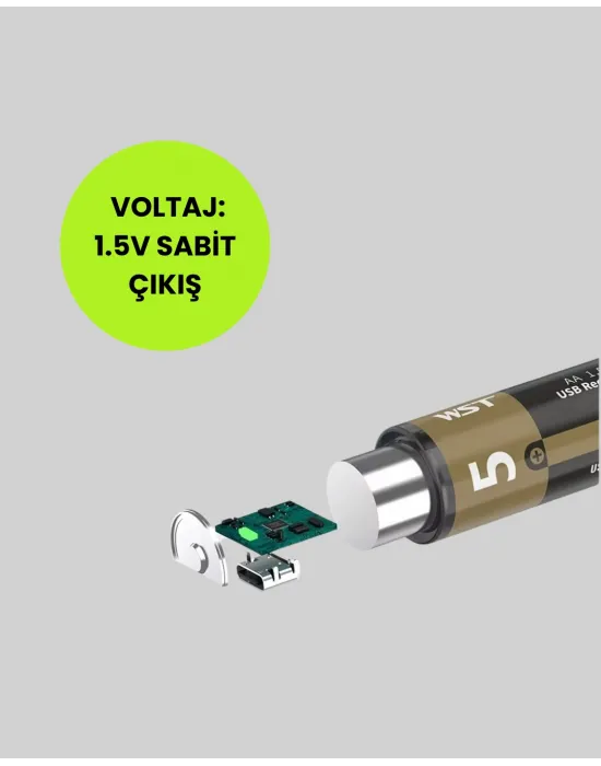 Type-c Usb İle Hızlı Şarj Edilebilir Aa Kalem Pil | 1.5v Lityum | Çiftli Paket
