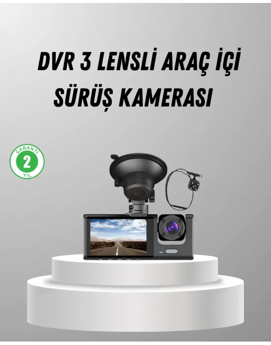 Üç Kameralı Araç Dvr Full Hd Gece Görüşlü Ve 2 İnç Ips Ekranlı