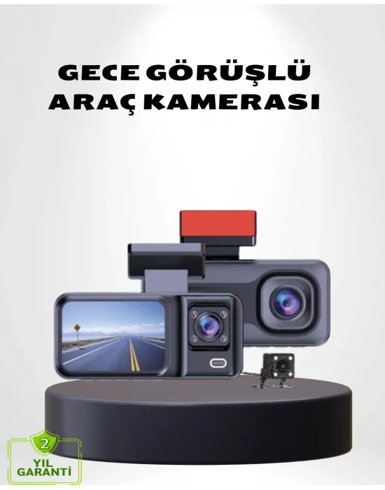 Üç Kameralı Dash Cam 170° Geniş Açılı Full Hd Gece Görüşlü