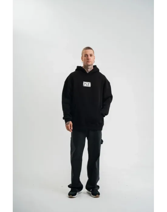 Unisex Kapşonlu Uzun Kol Patchli Nakışlı SweatShirt - Siyah