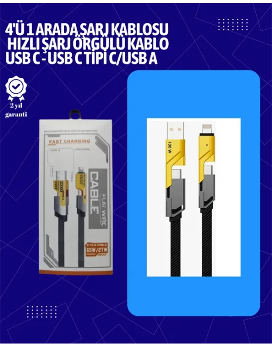 Usb-c Ve Lightning Uyumlu 4ü 1 Arada Kablo – 65w Hızlı Şarj, Örgülü Dayanıklı Yapı