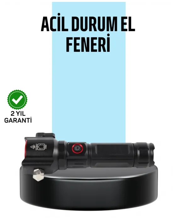 Usb Şarjlı Çok Amaçlı El Feneri Çekiçli Pusulalı