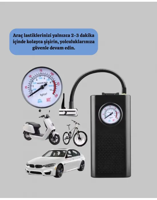 Usb Şarjlı Kompakt Elektrikli Hava Kompresörü 3000 Mah
