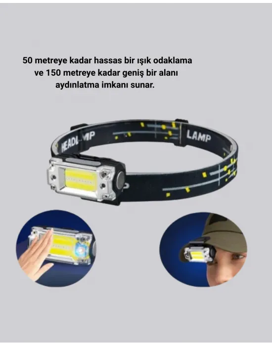 Usb Şarjlı Mini Led Kafa Feneri 50m Odak 150m Geniş Aydınlatm