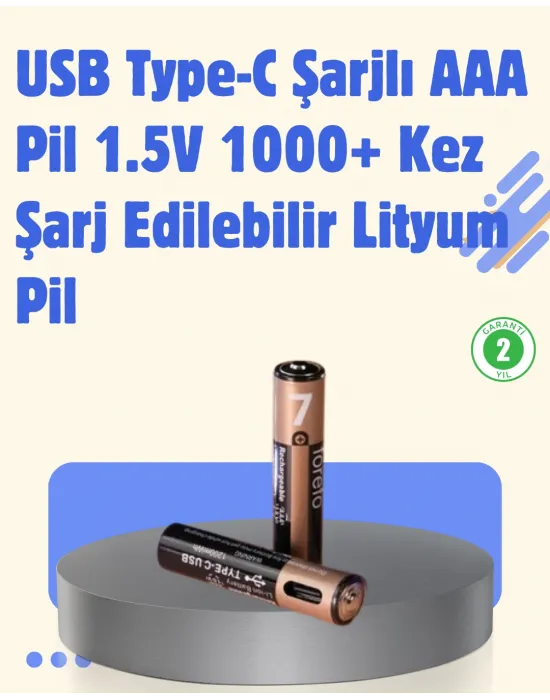 Usb Type-c Şarjlı Aaa Lityum Pil | 1.5v Sabit Voltaj, 1000+ Şarj Döngüsü İle Uzun Ömür