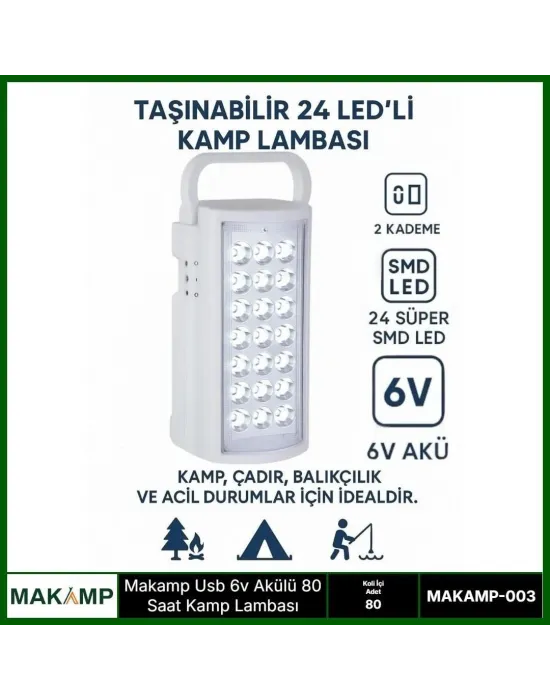 Usv 6v Akülü 80 Saat Kamp Lambası Işıldak