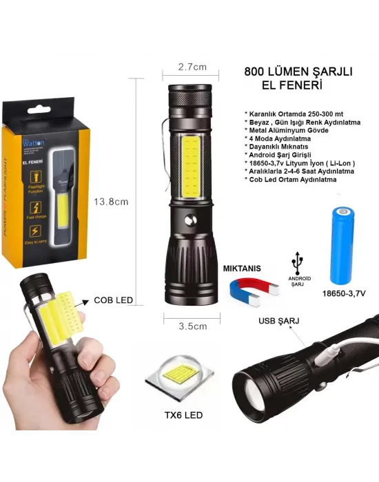 Uzun Menzilli El Feneri Mıknatıslı  Wt-602