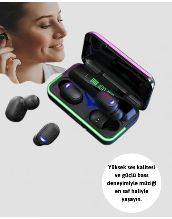 Uzun Pil Ömürlü E10 Powerbank Bluetooth Kulaklık Led Gösterge