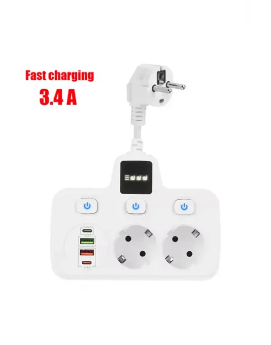 Vtn-503 Akım Korumalı Duvar Tipi Priz 2x Usb 2x Priz Typce 20w