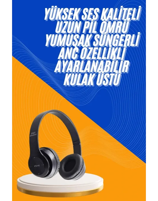 Wireless 5.0 Bluetooth Kablosuz Kulaklık Anc Özellikli Kulak Üstü Ayarlanabilir
