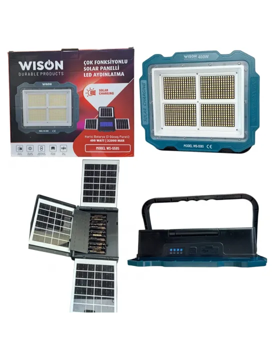 Wıson Ws-5585 Çok Fonksiyonlu 3 Solar Panelli 400w Spot Aydınlatma