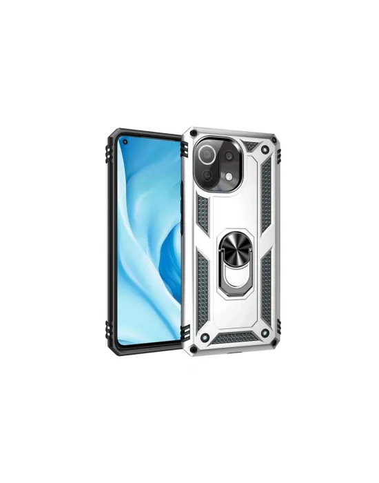 Xiaomi Mi 11 Lite Kılıf Sofya Yüzüklü Silikon Kapak - Gümüş