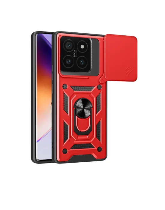 Xiaomi Mi 14t Pro Kılıf Pars Lens Yüzüklü Silikon - Kırmızı