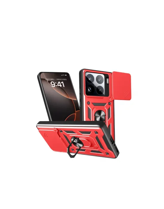 Xiaomi Mi 15 Pro Kılıf Pars Lens Yüzüklü Silikon - Kırmızı