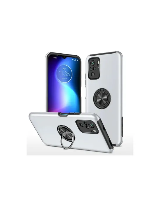 Xiaomi Poco F3 Kılıf Elit Yüzüklü Kapak - Gümüş