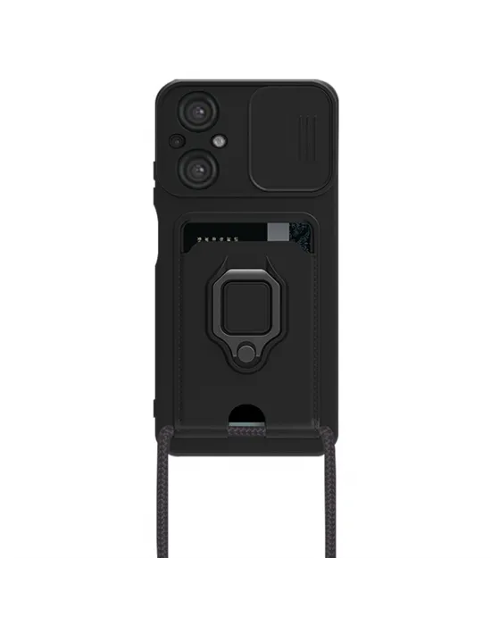 Xiaomi Poco M5 Kılıf Zuma Kartvizitli Yüzüklü Silikon - Siyah