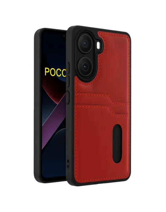 Xiaomi Poco X7 Pro Kılıf Sara Kartvizitli Deri Kılıf - Kırmızı