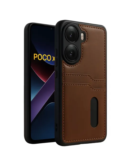 Xiaomi Poco X7 Pro Kılıf Sara Kartvizitli Deri Kılıf - Taba