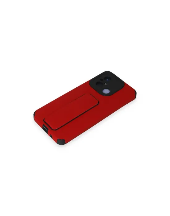 Xiaomi Redmi 12c Kılıf Mega Standlı Silikon - Kırmızı