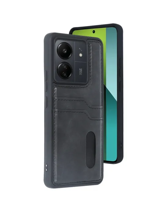 Xiaomi Redmi 13c Kılıf Sara Kartvizitli Deri Kılıf - Siyah