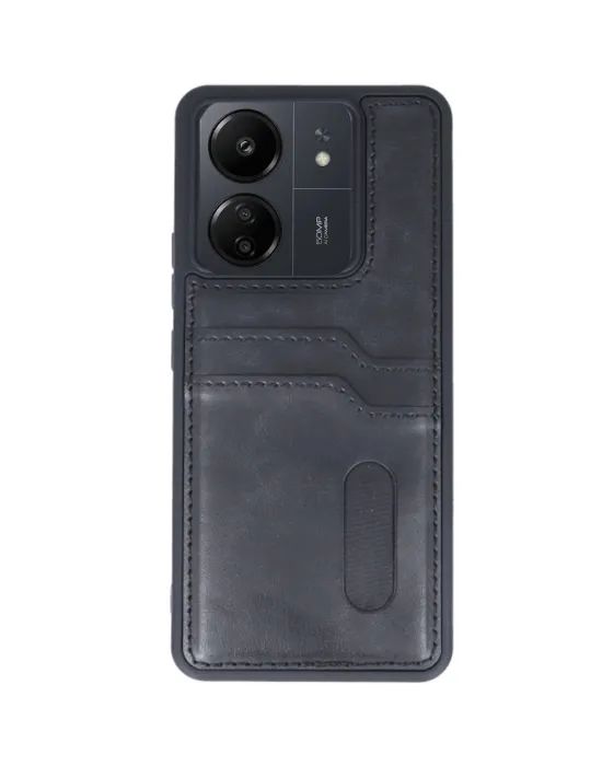 Xiaomi Redmi 13c Kılıf Sara Kartvizitli Deri Kılıf - Siyah