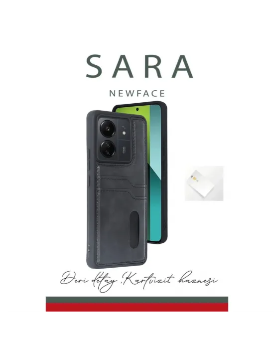 Xiaomi Redmi 13c Kılıf Sara Kartvizitli Deri Kılıf - Taba