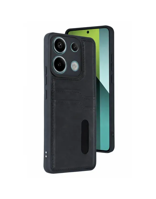 Xiaomi Redmi 15c 4g Sara Kartvizitli Deri Kılıf - Siyah
