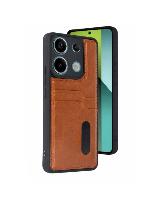 Xiaomi Redmi 15c 4g Sara Kartvizitli Deri Kılıf - Taba