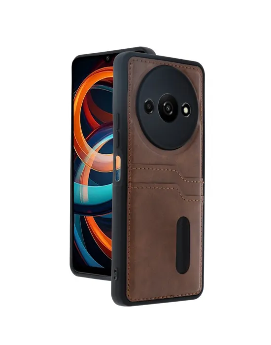 Xiaomi Redmi A3 4g Kılıf Sara Kartvizitli Deri Kılıf - Taba