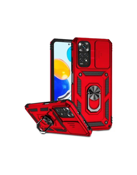 Xiaomi Redmi Note 11 Pro Kılıf Pars Lens Yüzüklü Silikon - Kırmızı