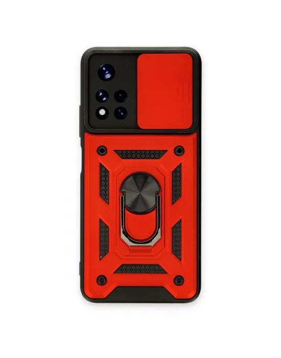 Xiaomi Redmi Note 11t Kılıf Pars Lens Yüzüklü Silikon - Kırmızı