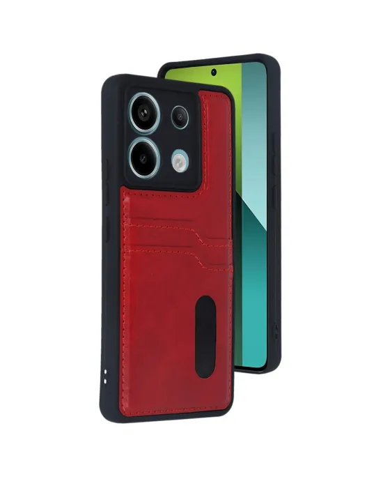 Xiaomi Redmi Note 13 Pro 4g Kılıf Sara Kartvizitli Deri Kılıf - Kırmızı