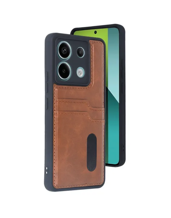 Xiaomi Redmi Note 13 Pro 4g Kılıf Sara Kartvizitli Deri Kılıf - Taba