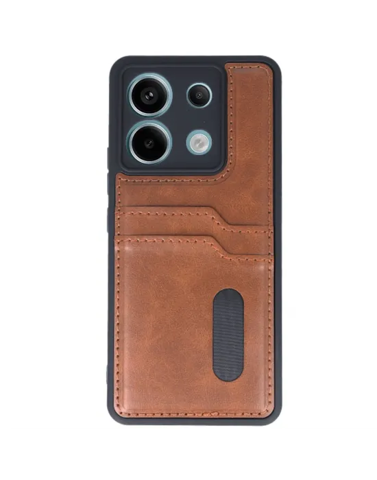 Xiaomi Redmi Note 13 Pro 4g Kılıf Sara Kartvizitli Deri Kılıf - Taba