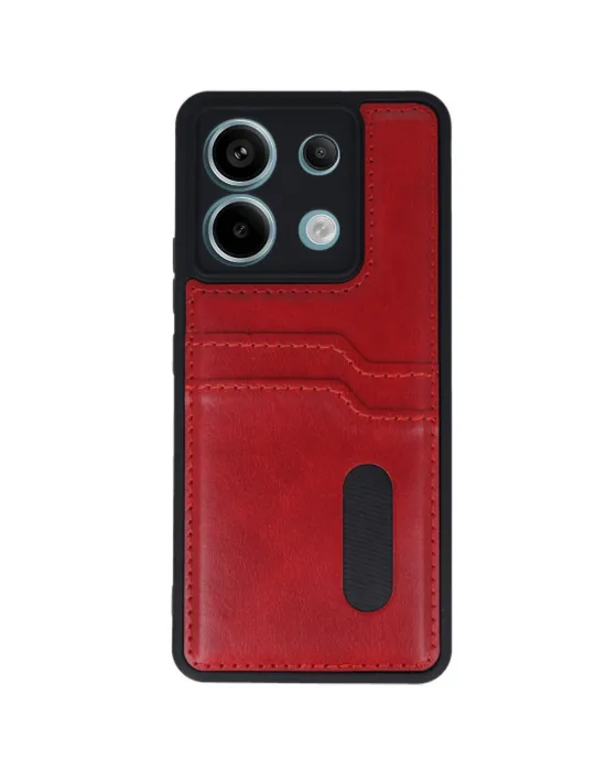 Xiaomi Redmi Note 13 Pro 5g Kılıf Sara Kartvizitli Deri Kılıf - Kırmızı