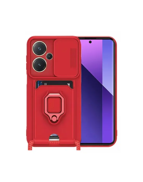 Xiaomi Redmi Note 13 Pro Plus Kılıf Zuma Kartvizitli Yüzüklü Silikon - Kırmızı