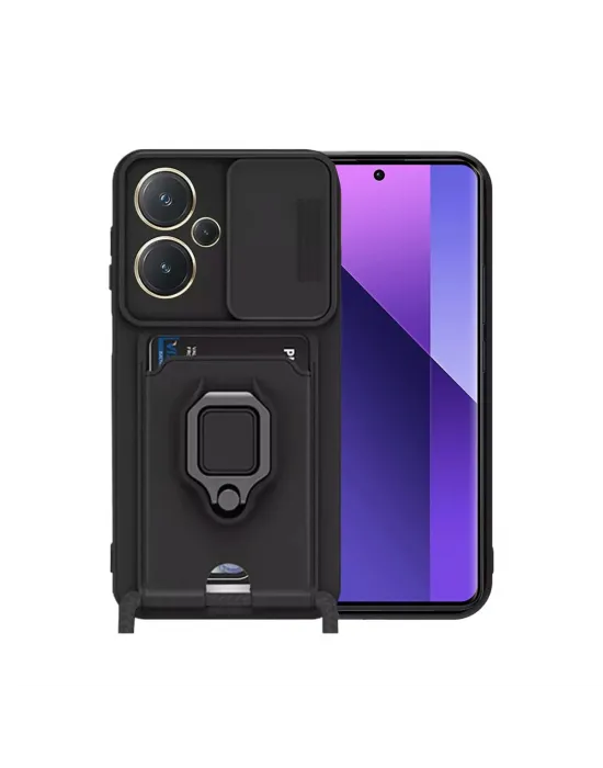 Xiaomi Redmi Note 13 Pro Plus Kılıf Zuma Kartvizitli Yüzüklü Silikon - Siyah