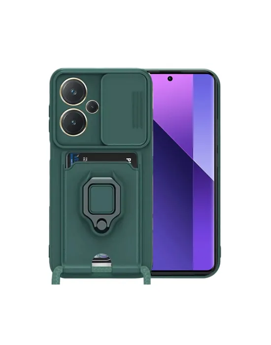 Xiaomi Redmi Note 13 Pro Plus Kılıf Zuma Kartvizitli Yüzüklü Silikon - Yeşil