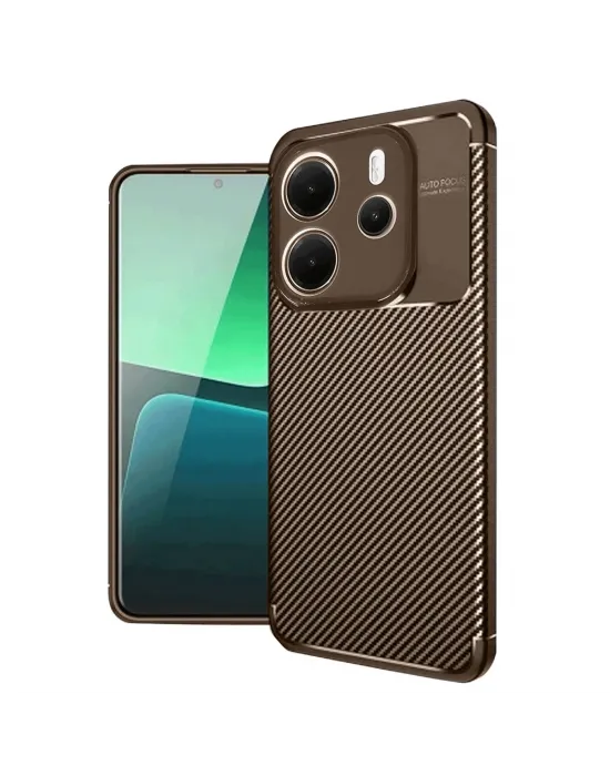 Xiaomi Redmi Note 14 4g Kılıf Auto Focus Karbon Kapak - Kahverengi