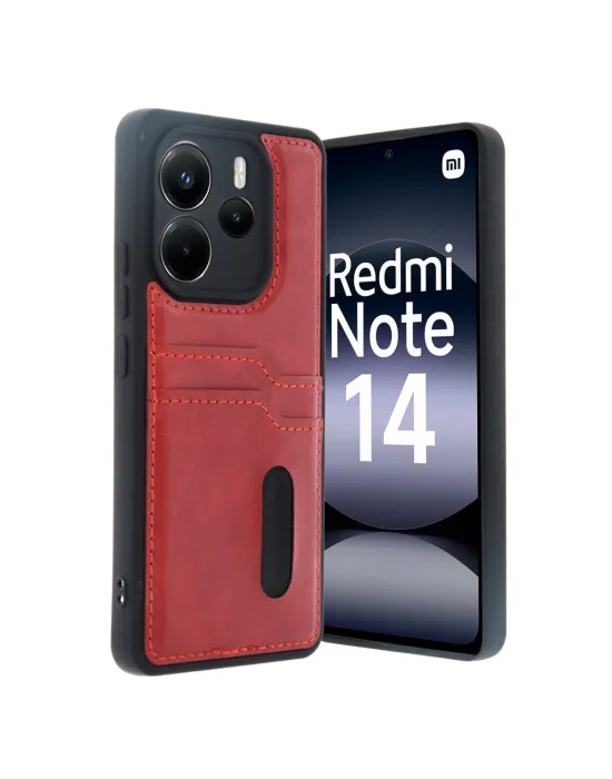 Xiaomi Redmi Note 14 4g Kılıf Sara Kartvizitli Deri Kılıf - Kırmızı